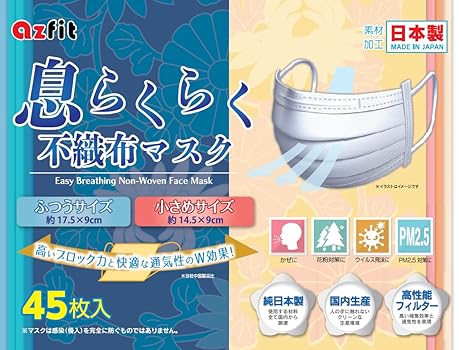 Amazon.co.jp: アズフィット 日本製 息らくらく 不織布マスク